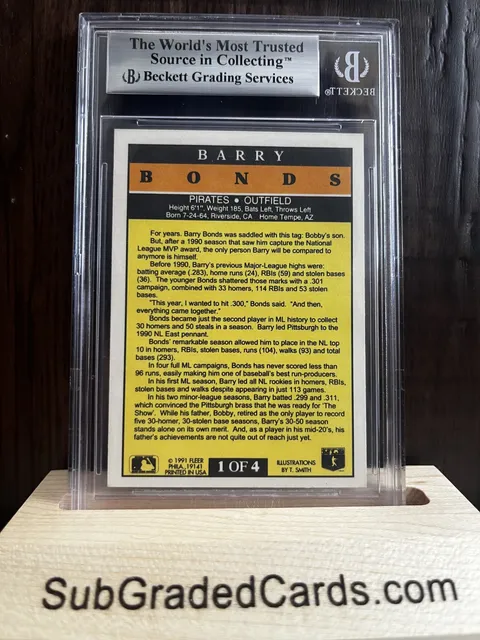 1991 Barry Bonds 1991 Fleer Pro-Visions #1 Barry Bonds/Factory set exclusive - back