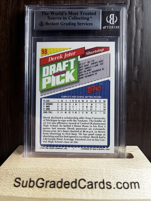 1993 Derek Jeter 1993 Topps #98 Derek Jeter RC - back