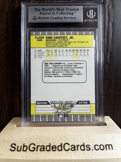 1989 Fleer #548 Ken Griffey Jr. graded card â€” back